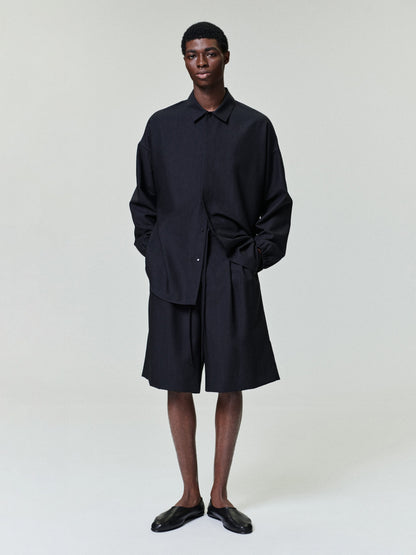 Black Striped Wool Elastic Cuff Shirt