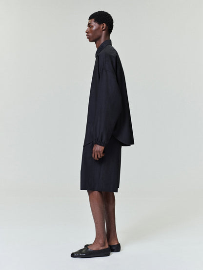 Black Striped Wool Elastic Cuff Shirt