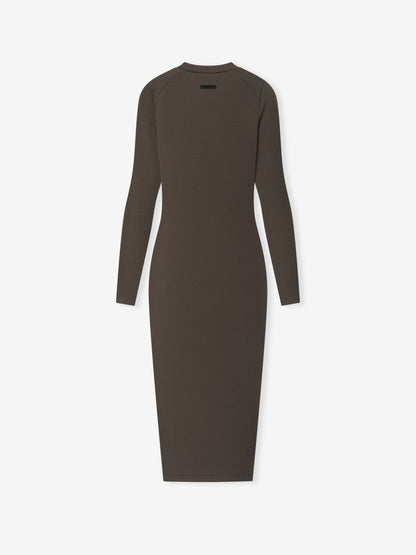 Womens Rib Knit Fitted Long Sleeve Dress