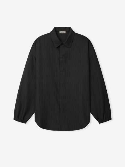 Black Striped Wool Elastic Cuff Shirt