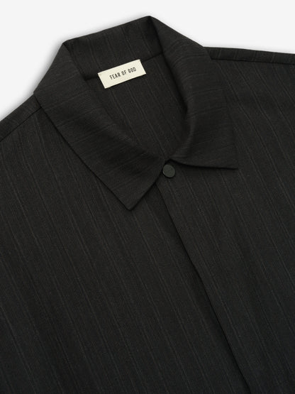 Black Striped Wool Elastic Cuff Shirt