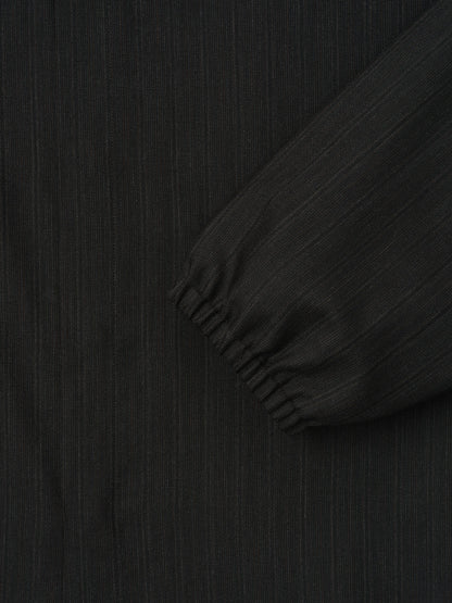 Black Striped Wool Elastic Cuff Shirt