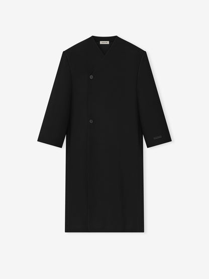 Double Weave Wool Double Breasted Lapelless Coat